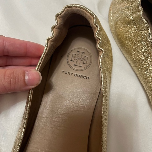 Tory Burch Reva Metallic Gold Logo Flats Size 8 - Picture 6 of 8